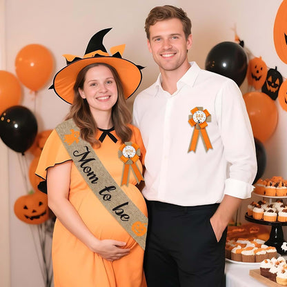 Serencatcher Halloween Baby Shower Orange Burlap Sash And Pins