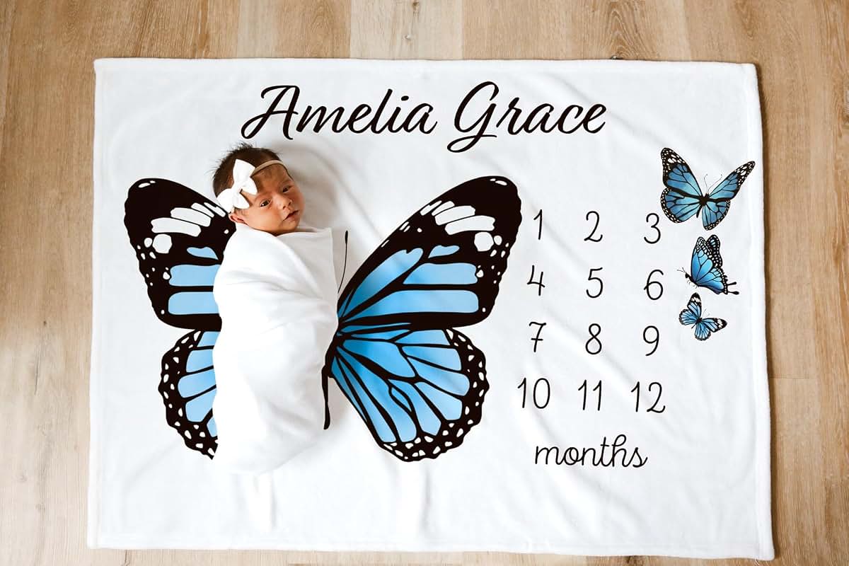 L&NG Halloween Butterfly Milestone Blanket, Personalized Baby Photo Prop (photo 3)