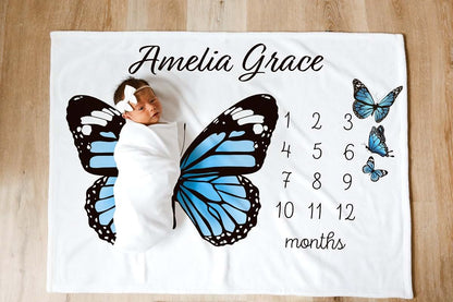 L&NG Halloween Butterfly Milestone Blanket, Personalized Baby Photo Prop (photo 3)