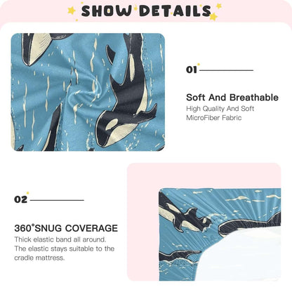 Mazeann Sea Wave Whale Crib Sheet