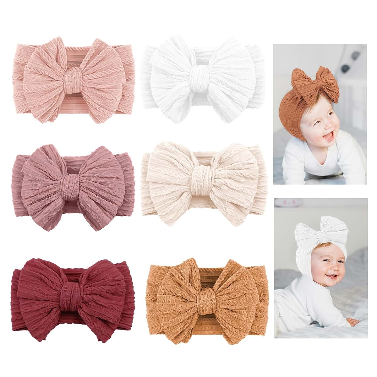 Lalaura 6-Piece Baby Girl Stretchy Nylon Bow Headband Set