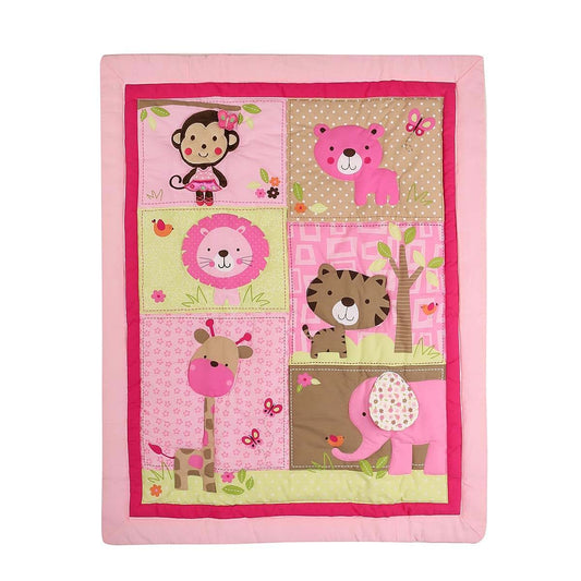 CribMATE Nursery Crib Quilted Comforter 1 PC Baby Girl Baby Boy Crib Quilt/Comforter Baby Gift Idea (Pink Sweet Zoo