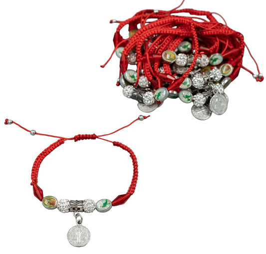 RBN 12 Pieces Red Rope St. Benedict Bracelet Rosary Party Favor