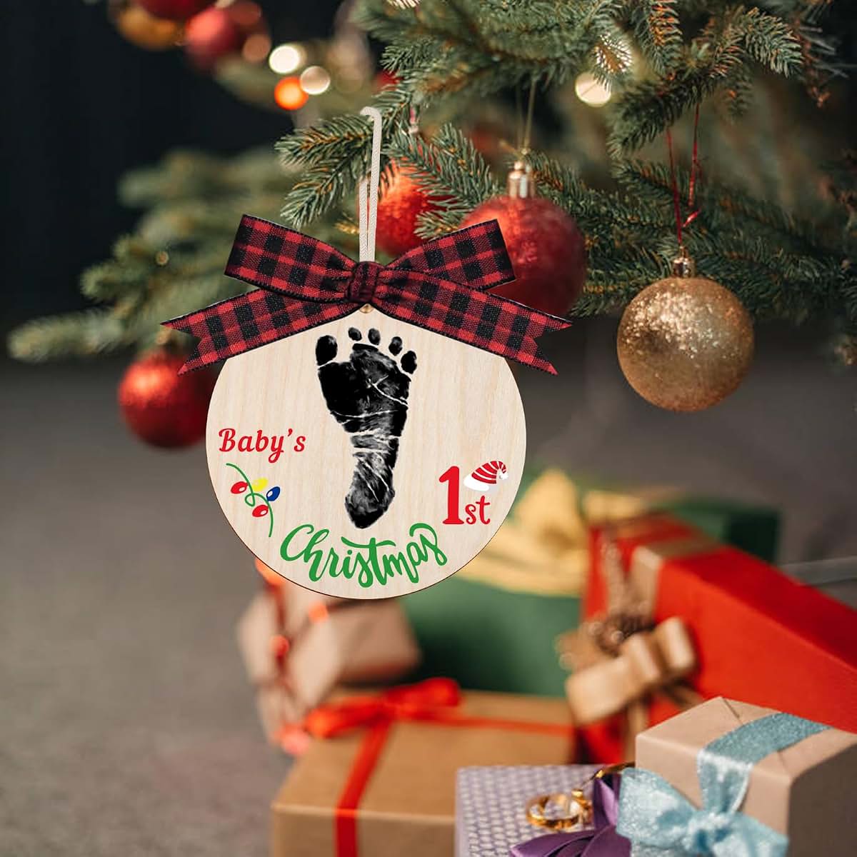 Liannan Baby's My First Christmas Handprint or Footprint Christmas Print Ornament,Christmas Tree Decoration Keepsake (photo 2)