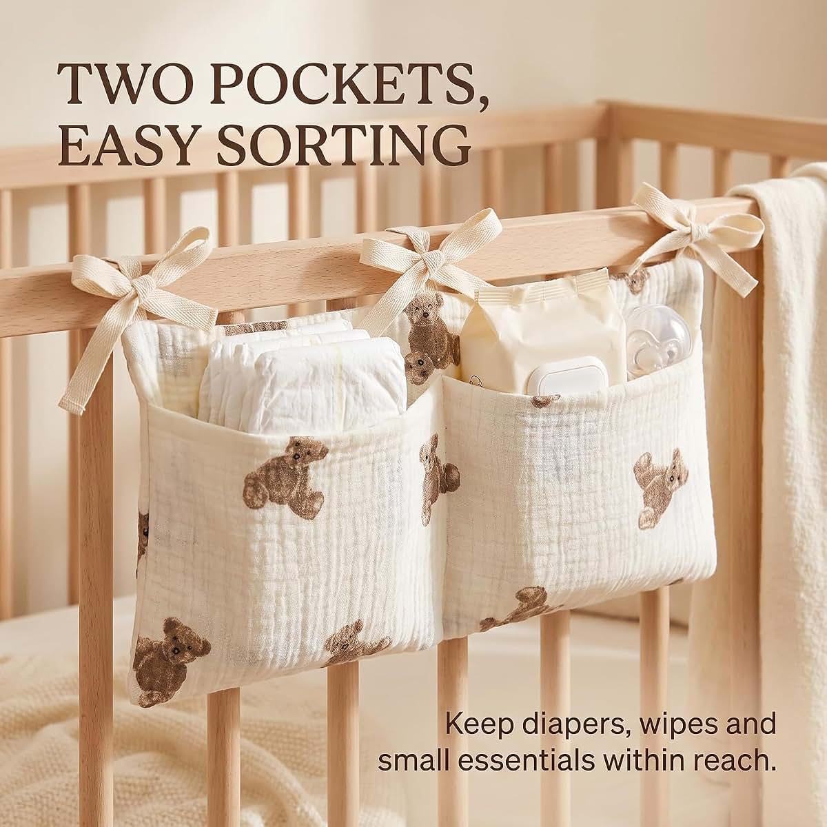 Little Bear White Bedside Hanging Organizer for Crib and Nursery