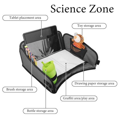 ReignSword Portable Car Seat Tray for Travel, Foldable Drawing Board with Pockets