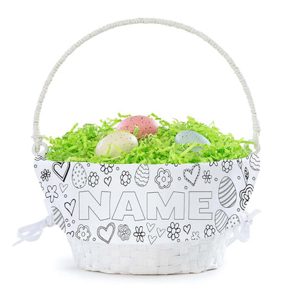 Personalized Planet Floral and Heart Theme DIY Personalized Easter Egg Basket with Handle and Custom Name | Color It (photo 3)