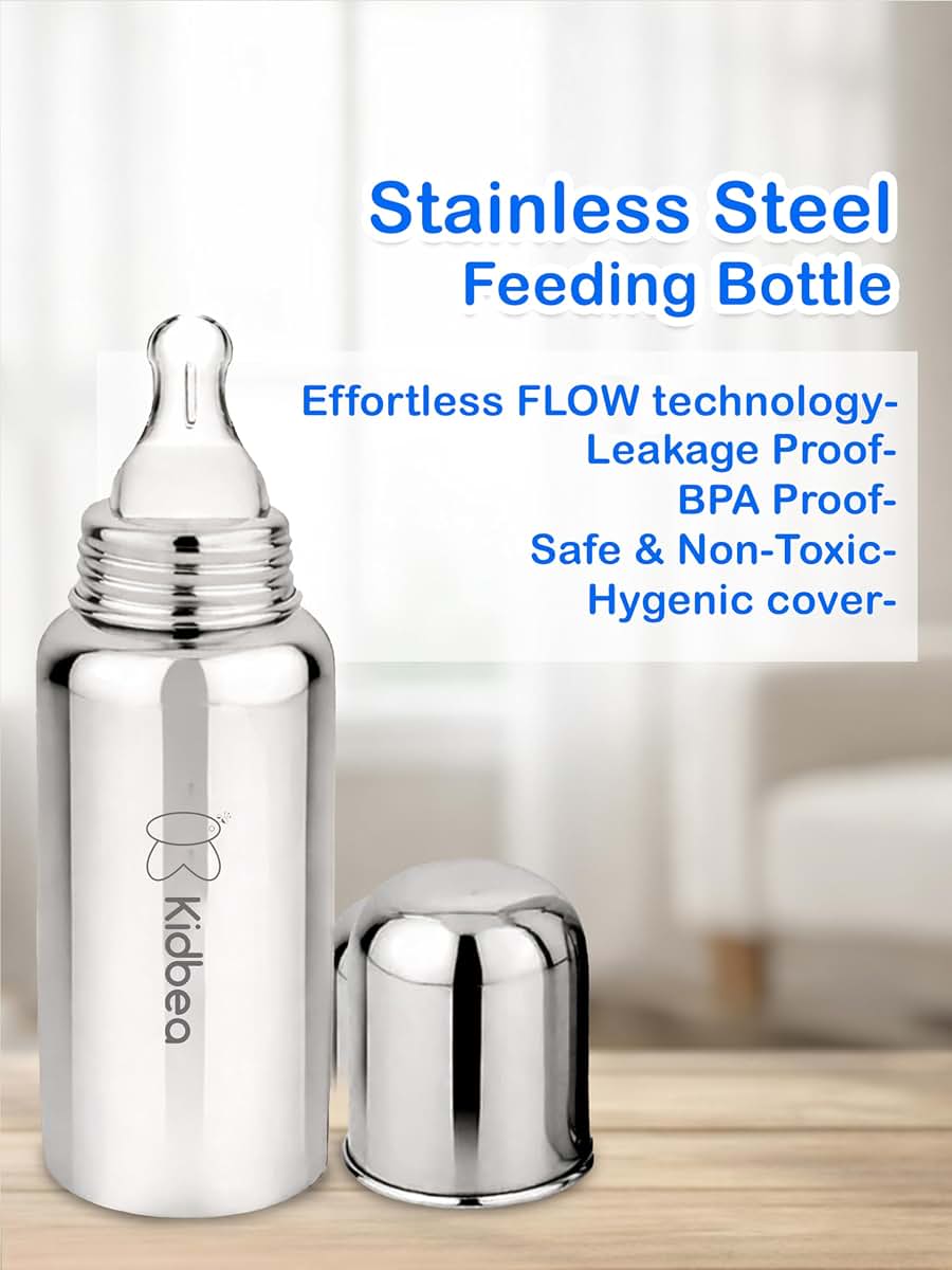 Kidbea Stainless Steel Baby Feeding Bottle 240 ml Anti-Colic Valve (photo 4)