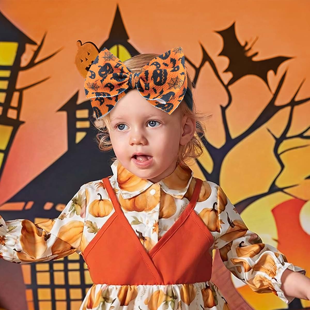 Halloween Bow Elastic Nylon Hairbands for Newborn Accessories