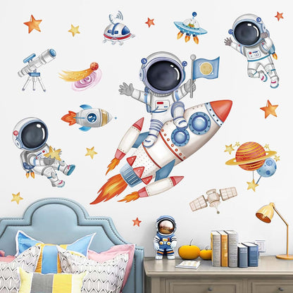 wondever Rocket Astronaut Wall Decals Planet Outer Space Wall Stickers