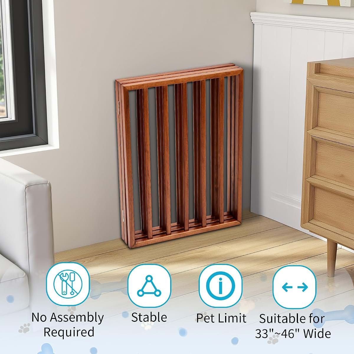 Dog Gate Indoor Wooden Pet Barrier for Doorways