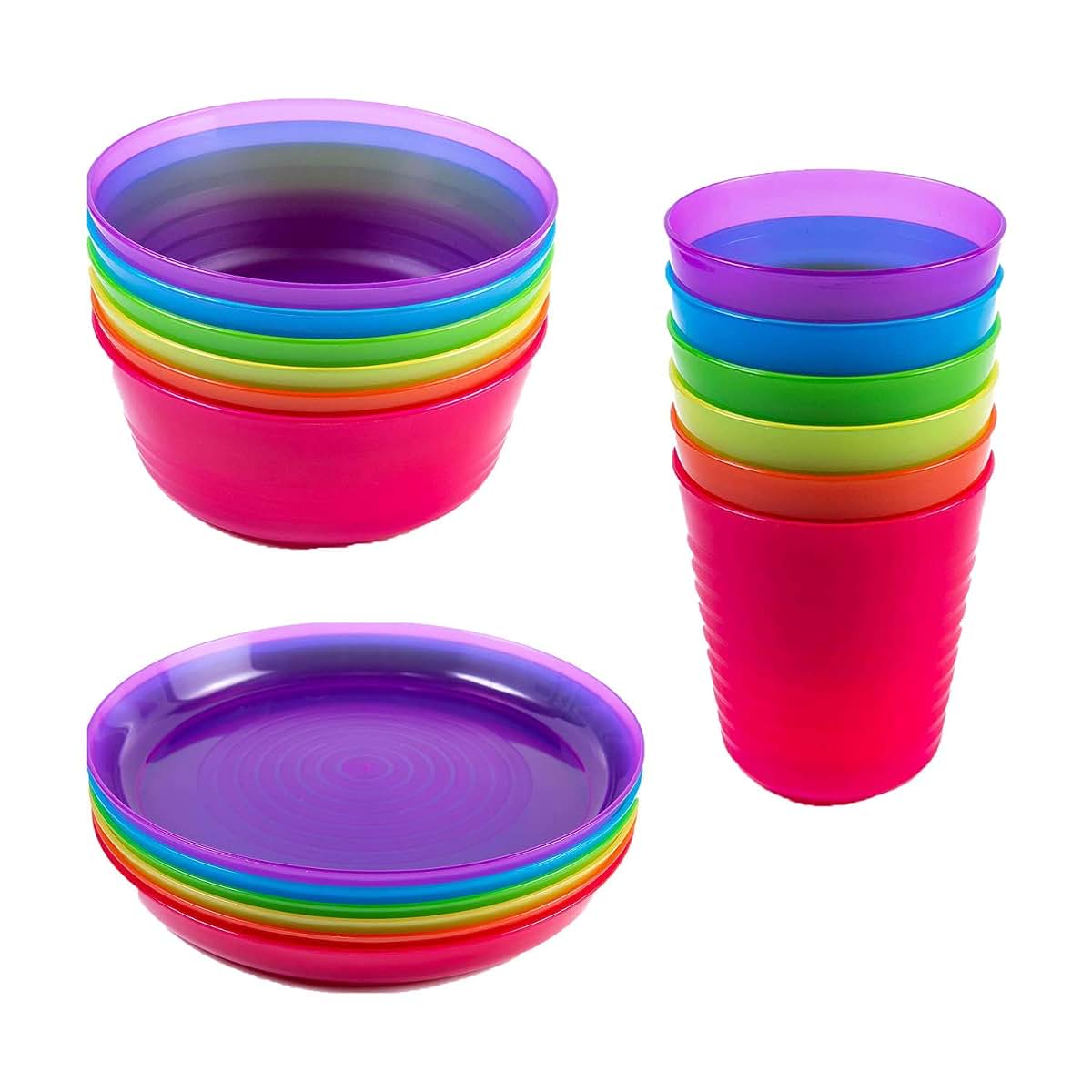 Cuddly Hippo Kids Plastic Dinnerware Set of 18 Multi Color Pieces