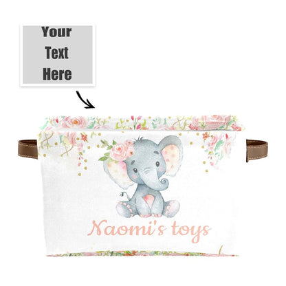 Joyestore Pink Flower Elephant Personalized Storage Bins ,Baskets Cubes Organizer with Handle for Shelves Closet