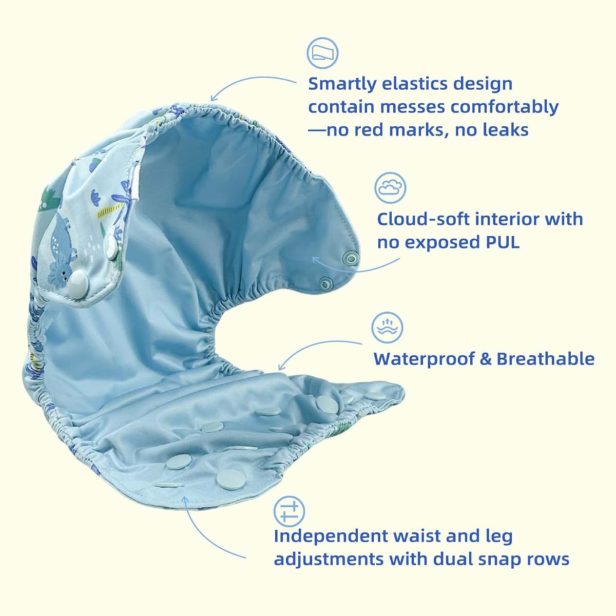 BISENKID Waterproof Cloth Diaper Cover & Reusable Swim Diaper, Size 2 (18-35 lbs), Green