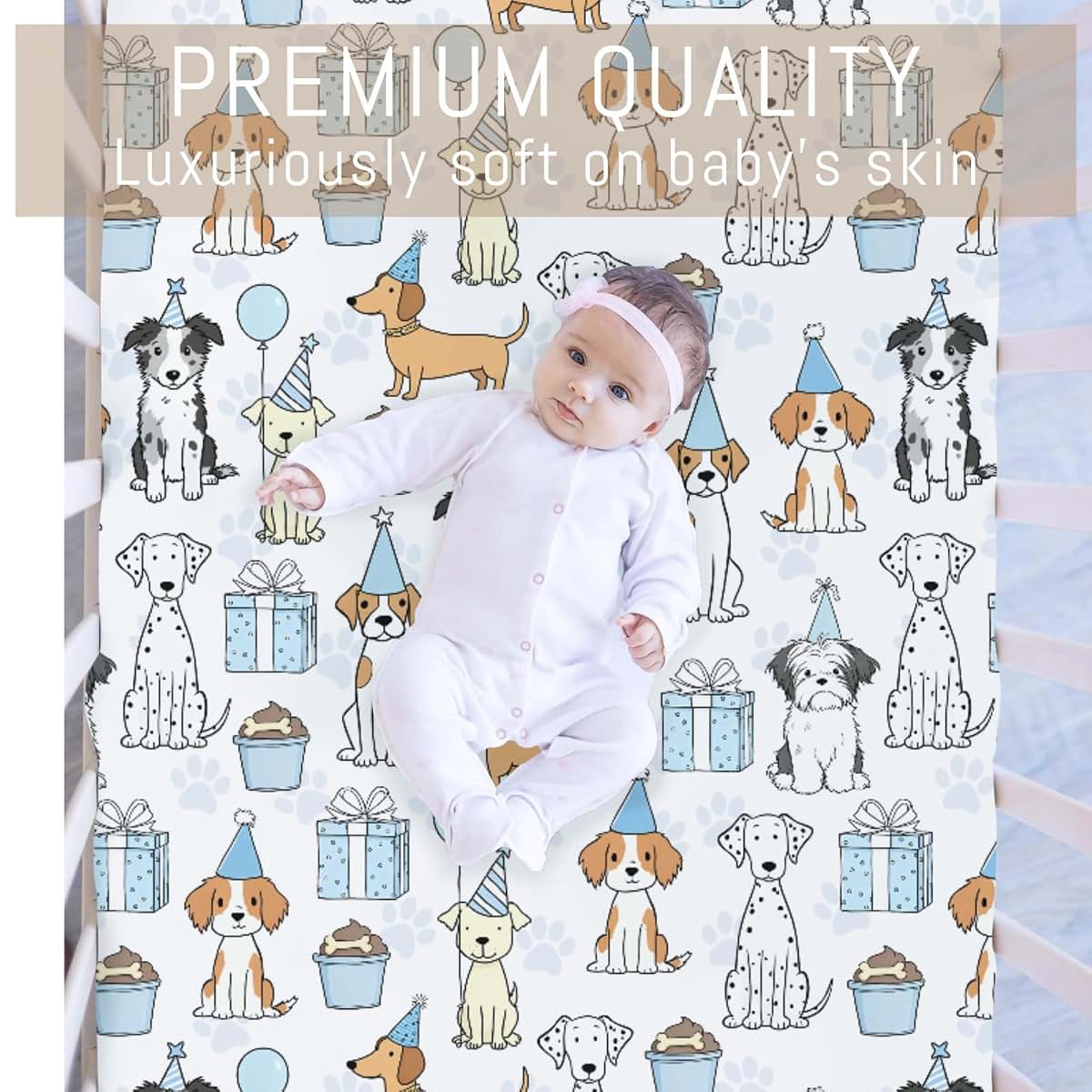 Selgkds Watercolor Baby Blue Party Dogs Baby Crib Sheets Boy Girl Cute Puppies Balloon Gift Paws Soft Snug Fitted Crib (photo 2)