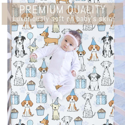 Selgkds Watercolor Baby Blue Party Dogs Baby Crib Sheets Boy Girl Cute Puppies Balloon Gift Paws Soft Snug Fitted Crib (photo 2)