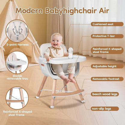 jincheng High Chairs for Babies and Toddlers,3 in 1 Convertible Wooden highchair, Baby High Chair with Adjustable (photo 4)