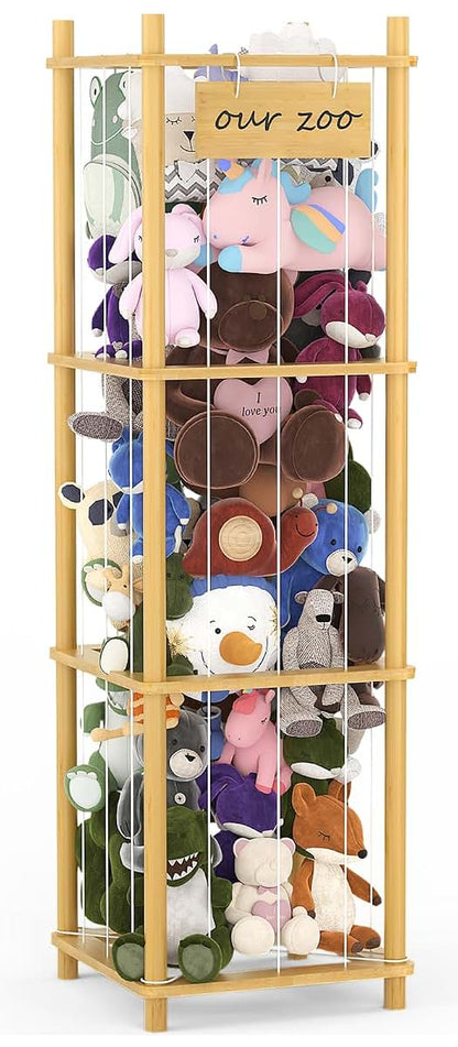 Bamboo Stuffed Animal Storage Zoo - Large Toy Organizer for Playroom