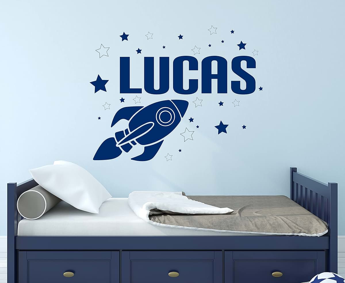 Decalzone Inc Personalized Rocket Name Wall Decal - Rocket Wall Decals - Nursery Wall Decals - Space Boy Room Decor