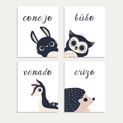 Children Inspire Design Peeking Animal Spanish Wall Art Set of 4 Prints