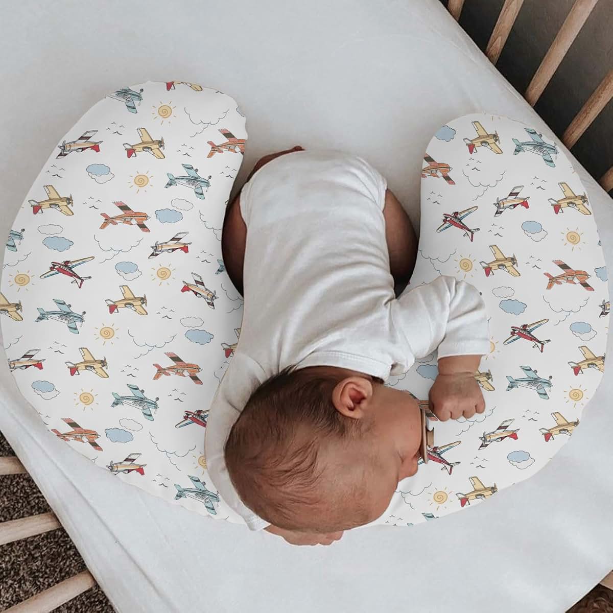 Selgkds Cute Planes Nursing Pillow Cover Watercolor Airplanes Clouds (photo 2)