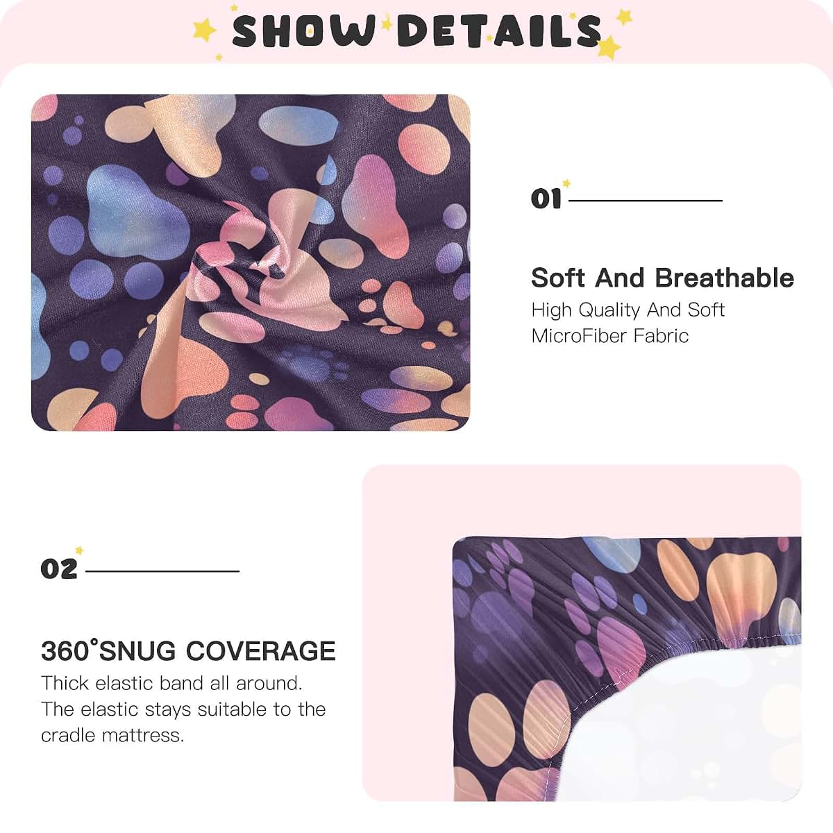 KEEPREAL Fitted Crib Sheets Colorful Cat Paw