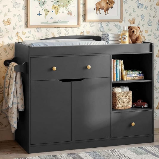 Yinghuo Furniture Baby Dresser with Changing Table Top, Baby Changing Table Dresser with Cabinet, 2 Drawers and 2-Tier