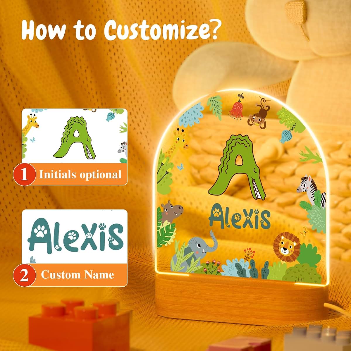 witfox Personalized Night Light - Initial Acrylic Night Light,Personalized Gifts for Kids,Customize Name,Adjustable (photo 2)