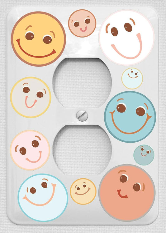 Presto Wall Decals Boho Smiley Happy Faces Light Swith Plate and Outlet Covers, Gender Neutral Baby Nursery Wall Decor