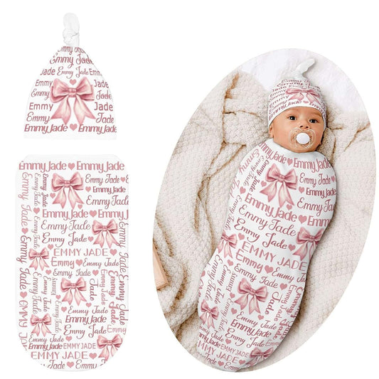 LiSoAkWE Baby Deep Red Bow Receiving Blanket Custom Gifts for Girls Boys,Personalized Swaddle Blanket,Custom Baby