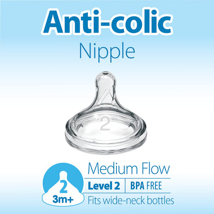 Dr. Brown's Natural Flow Level 2 Baby Bottle Nipple, Medium Flow, 6 Pack