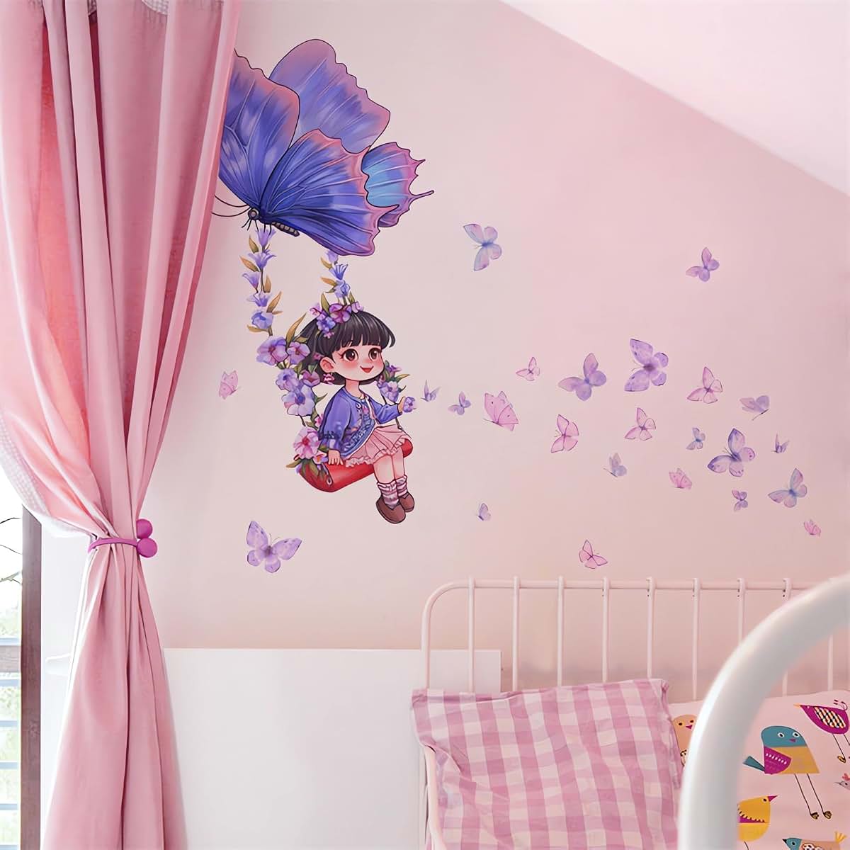 Sacinora Purple Girl Butterflies Swing Wall Stickers