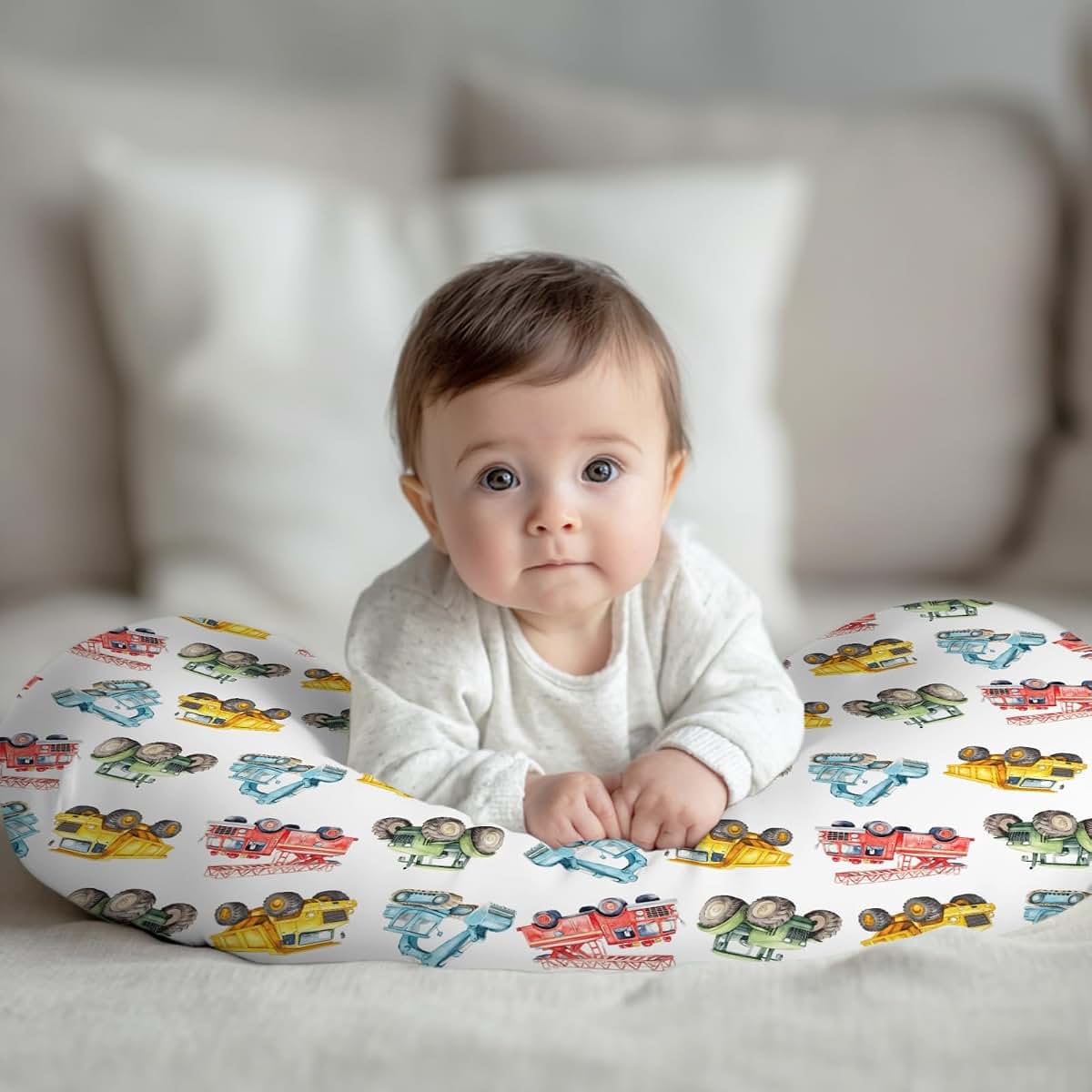 Wicbfdfv Watercolor Construction Trucks Nursing Pillow Cover (photo 3)
