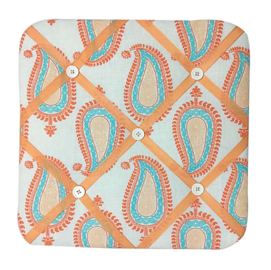 Bacati Sophia Paisley Fabric Memory Board in Coral/Aqua