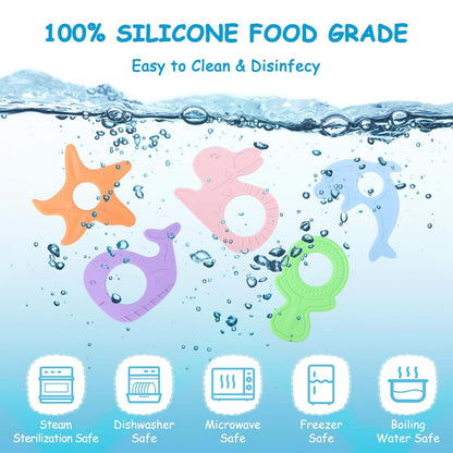 Beboan Silicone Baby Teething Ring Toys, 8 Pack Freezer Teether Chew Toy (photo 3)