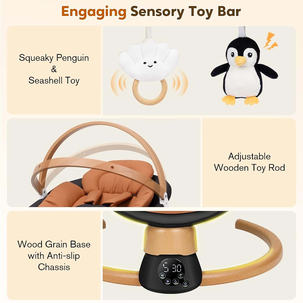 Portable Electric Baby Swing with Bluetooth and 5 Speed Settings