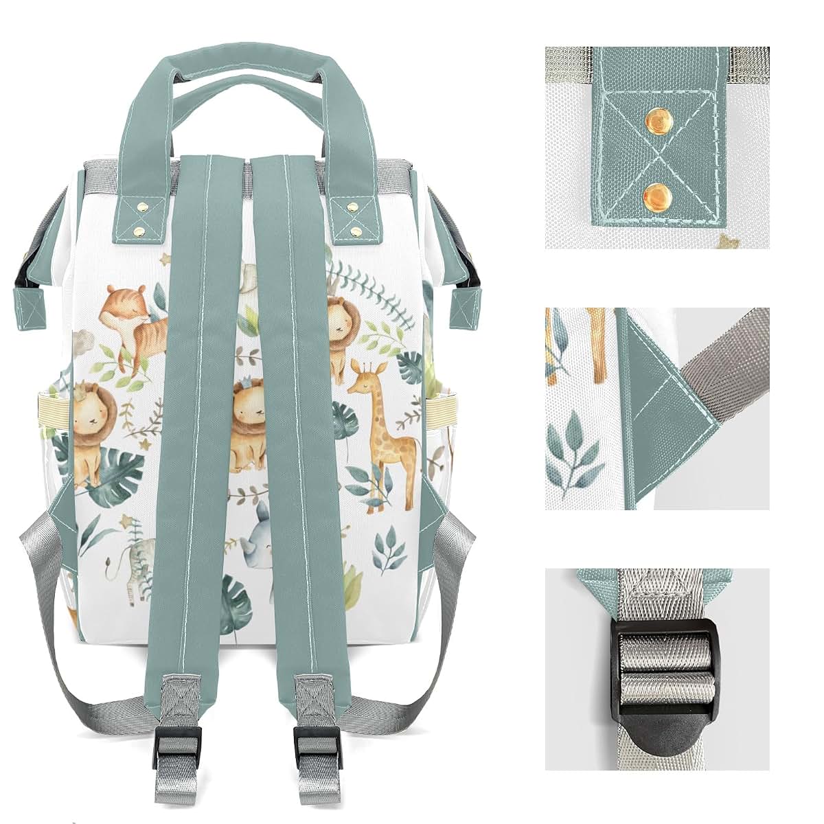 LiSoAkWE Jungle Crown Animals Safari Leaves Customizable Large Capacity Diaper Bag Personalized Name,Waterproof (photo 4)