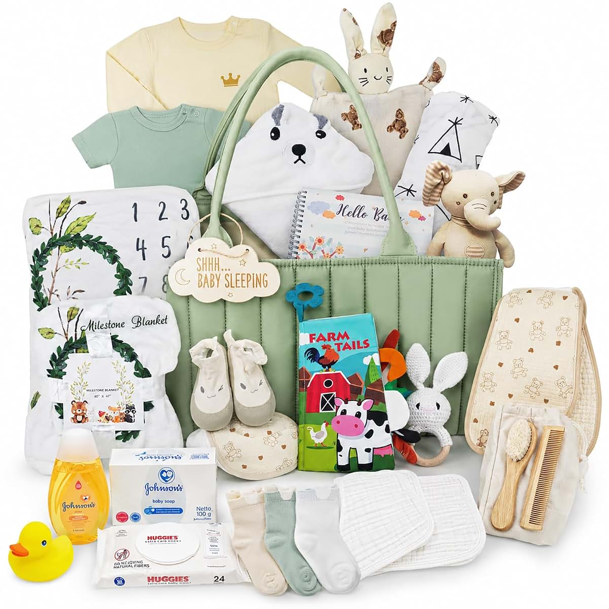 Beyond The Box 25-Piece Newborn Gift Basket With Diaper Caddy And Milestone Blanket