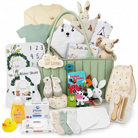 Beyond The Box 25-Piece Newborn Gift Basket With Diaper Caddy And Milestone Blanket