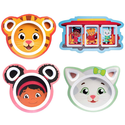 SCS Direct Daniel Tiger Melamine Feeding Plate Set - Four (4) Cute Kids Mealtime Dinnerware for Kids w/ Daniel