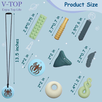 8 Pack Sensory Silicone Chew Necklace Set for Kids and Adults