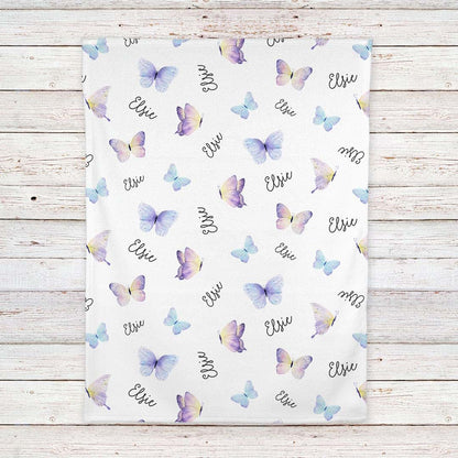 Lovable Gift Co Butterflies Personalized Baby Receiving Swaddle Blanket Purple (photo 4)