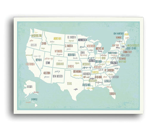 Children Inspire Design USA Wall Map Art Print, 08x10 Inch Print,Kid's USA Wall Map,Children's Room Decor, Gender