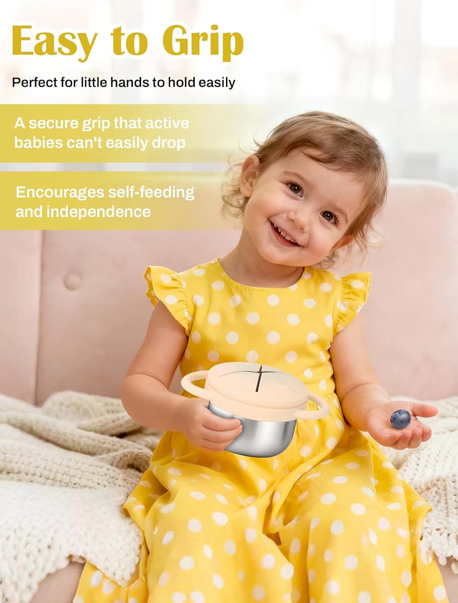 Lotbill 2 Pack Stainless Steel Toddler Snack Cups with Spill-Proof Lids
