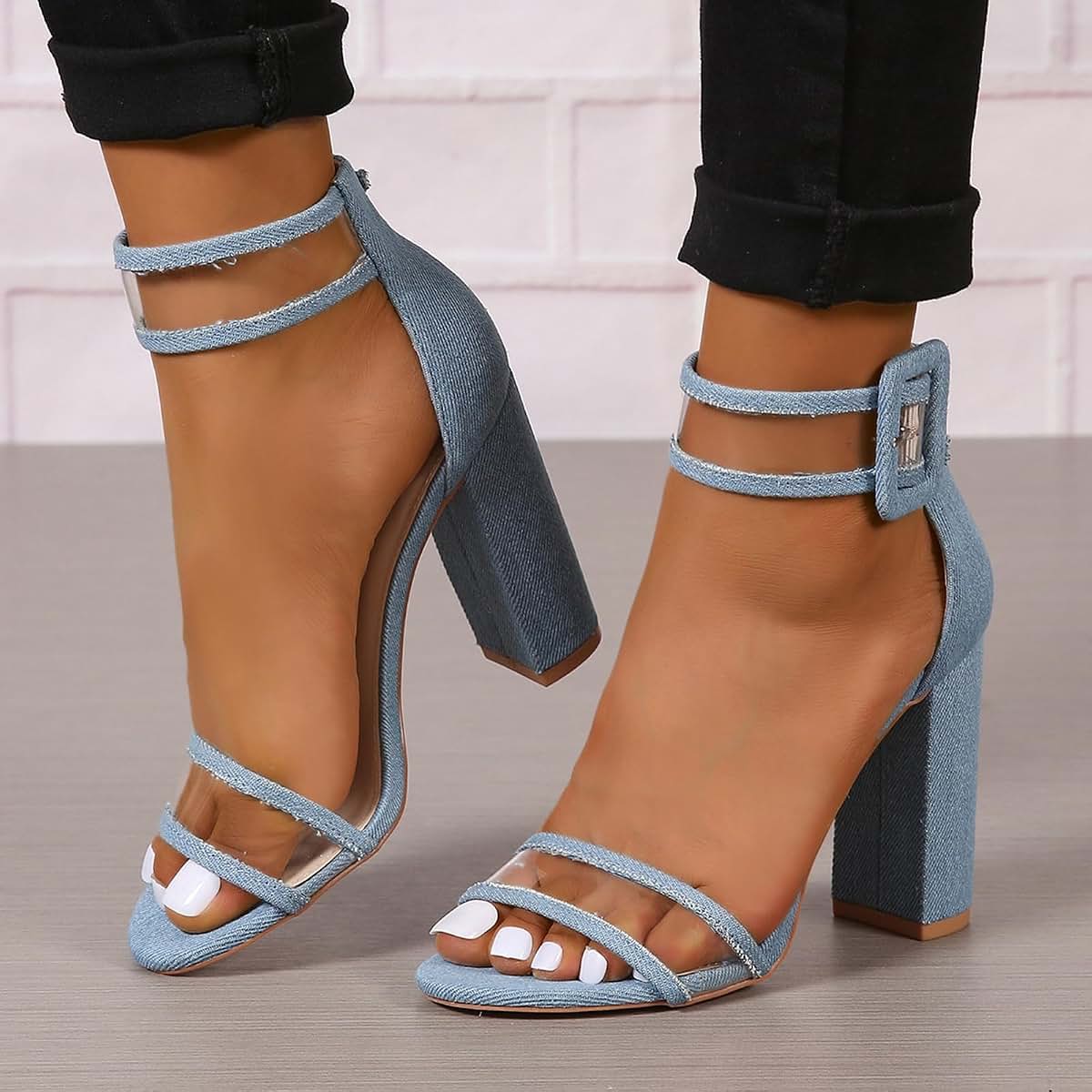 ZBYY Women's Chunky Heeled Sandals Comfy Open Toe Ankle Strap Shoes