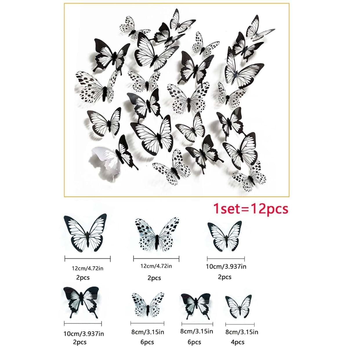 Fufuquare 12 Pieces 3D Black Butterfly Wall Stickers Removable Vinyl Decals