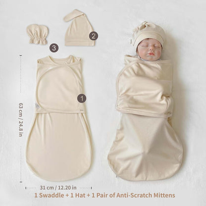 Blesbibi 0‑3M Newborn Bamboo Rayon Swaddle Gift Set, Hat & Anti‑Scratch Mittens (photo 2)