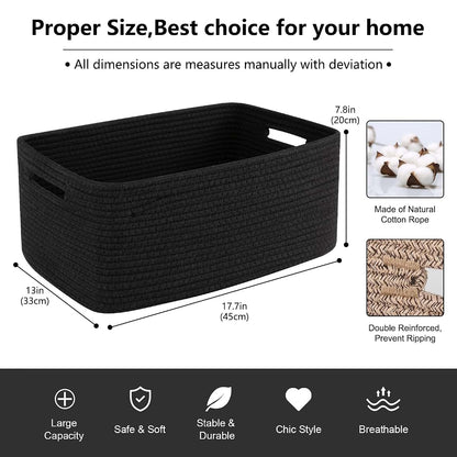 OIASKET Large Woven Rope Storage Basket 2 Pack Black