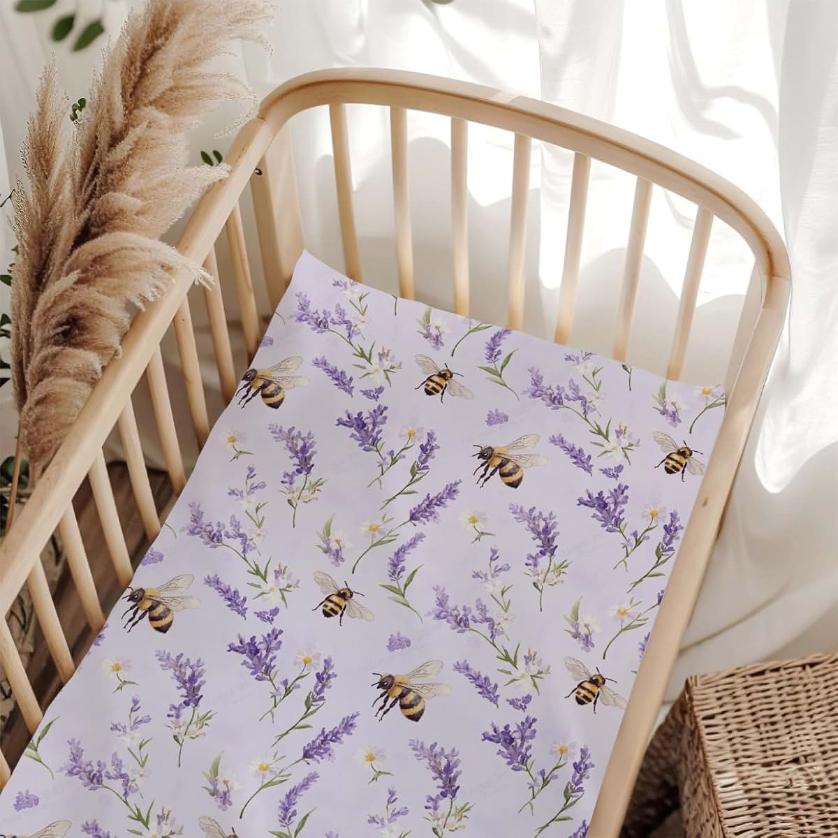 Wicbfdfv Lavender Daisy Floral Fitted Crib Sheet For Standard Mattresses