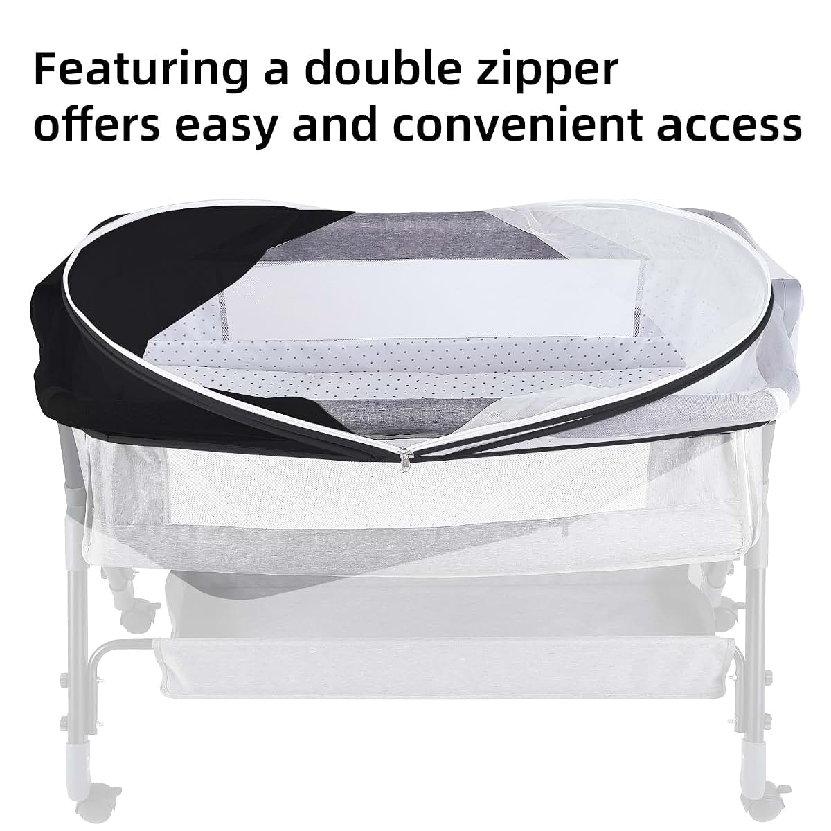 BabyOneStop Bassinet Net Cover with Two-Way Zipper and Light-Blocking Side, Breathable Mesh, Ink-Shadow White